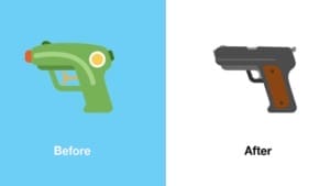 X replaces the water pistol emoji with a regular gun X replaces the water pistol emoji with a regular gun