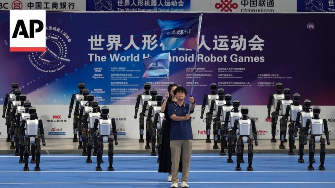 Humanoid robots showcase skills at the first world robot games in Beijing