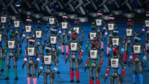 Chinese humanoid robots push sporting limits at Beijing robot games Chinese humanoid robots push sporting limits at Beijing robot games